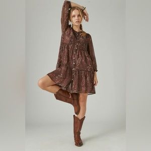 LUCKY 🍀 BRAND Long Sleeve Paisley Babydoll Dress